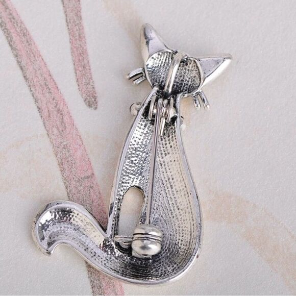 🩶 NEW Blucome retro silver kitty cat brooch 🩶 - Picture 2 of 5